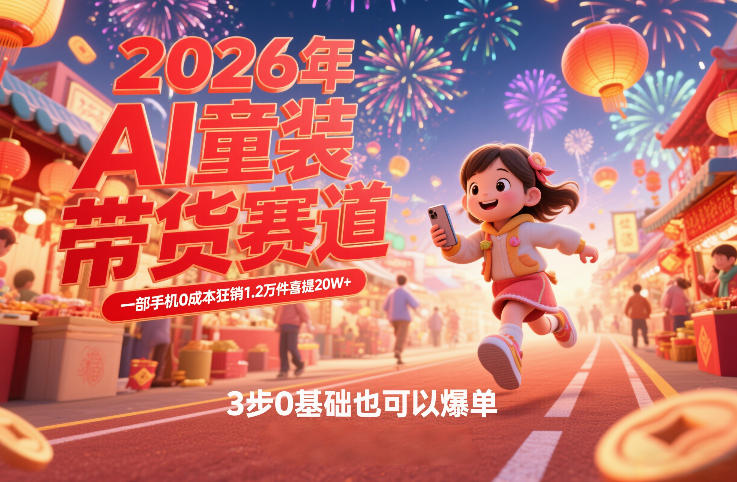 AI童装新春带货赛道，一部手机0成本狂销1.2万件喜提20W+，3步0基础也可以爆单