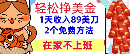 在家不上班，轻松挣美金， 1天收入89美刀，2个免费方法，懒人捡钱