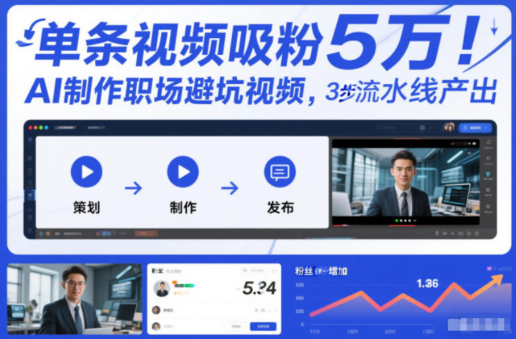 单条视频吸粉5W！AI制作职场避坑视频，3步流水线产出