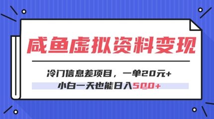 咸鱼虚拟资料变现，冷门信息差项目，一单20.小白一天也能日入5张