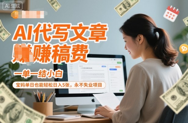 AI代写文章賺稿费，一单一结小白，宝妈单日也能轻松日入5张，永不失业项目