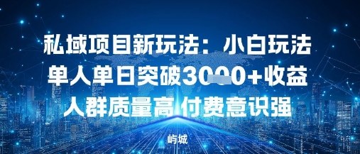 私域项目新玩法：小白玩法单人单日突破1k收益人群质量高付费意识强